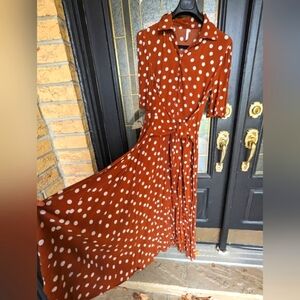 Brown and Cream Polka Dot Maxi Dress